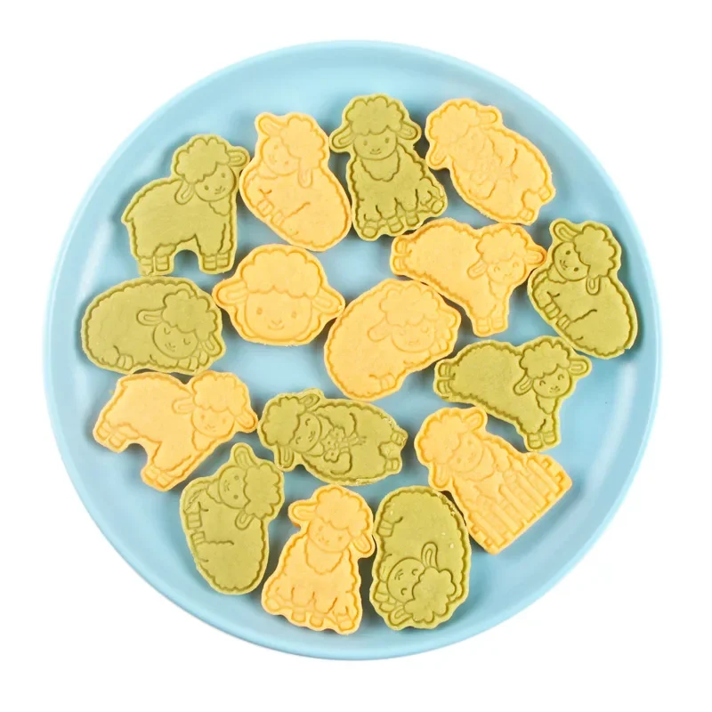 8pcs Cartoon Lamb Cookie Cutter Set Little Sheep Fondant Embosser Stamp Dessert Pastry Biscuit Mold Cake Decorating Tools