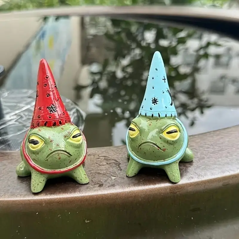 Frosch-Design-Ornament, 2 Zählungen, niedliche Froschstatue mit Partyhut, Tischdekoration für das Heimbüro, Geschenk für Freunde und Familie
