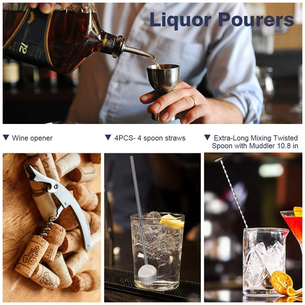 Jigger Measurement Ounces Bartender Set Metal Strainer Cocktail