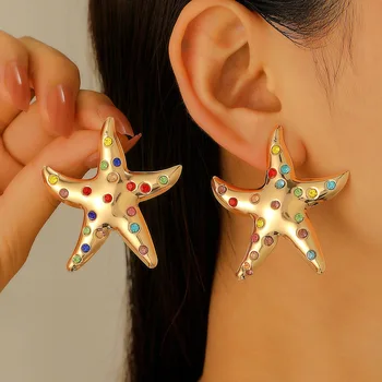 925 Silver Needle Colorful Crystal Starfish Star Earrings For Women Jewelry 2025 Trending New Women's Ocean Vacation Earrings
