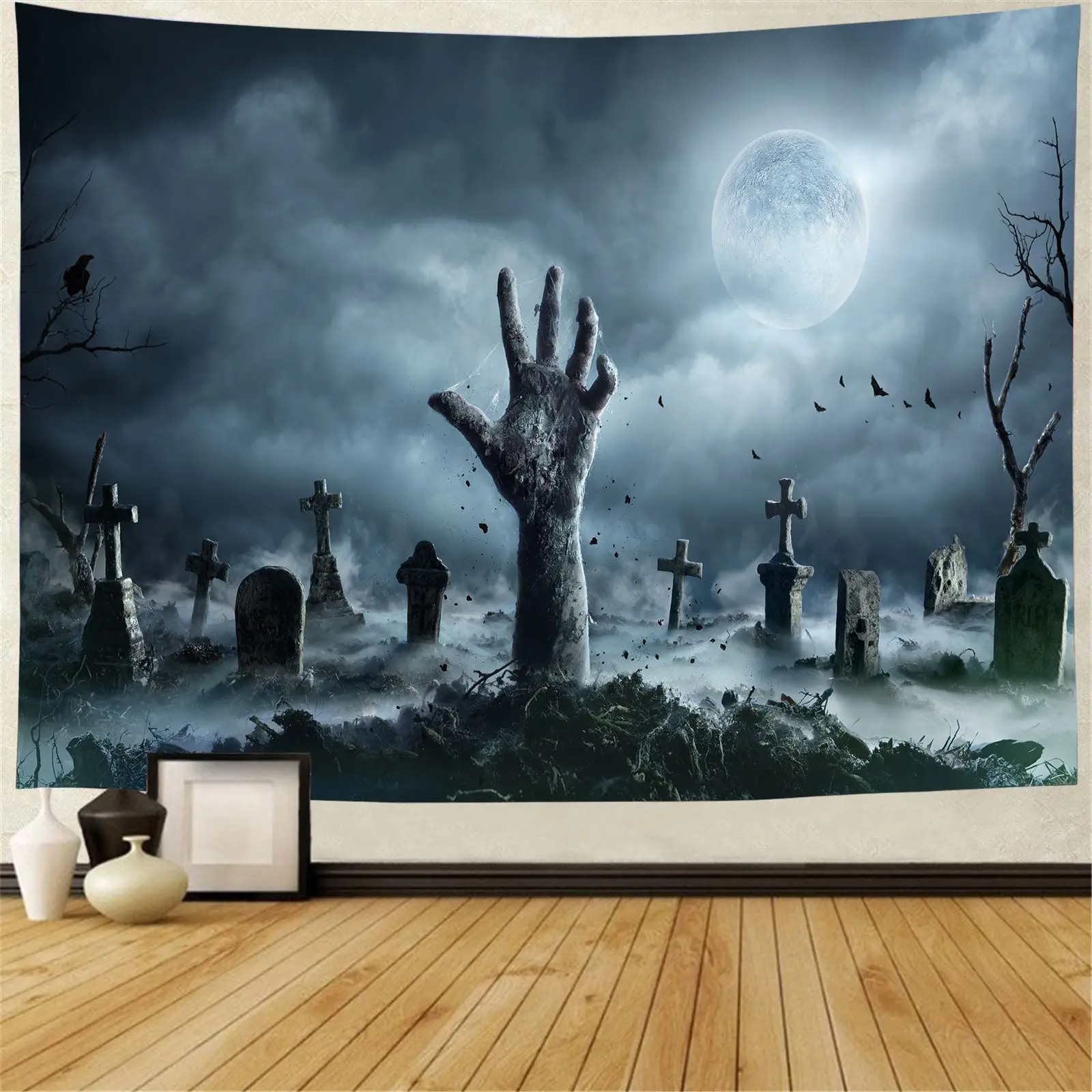 Halloween Tapestry Horror Zombies Dead Men Graveyard Tapestry Doomsday Theme Wall Hanging for Bedroom Living Room Dorm