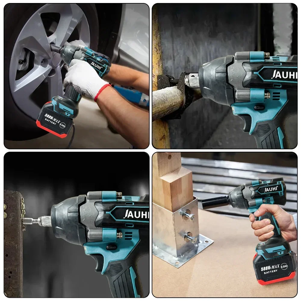 JAUHI 1800N.M Torque Brushless Electric Impact Wrench For Trucks 1/2 inch Cordless Wrench Driver Tool For Makita 18V Battery