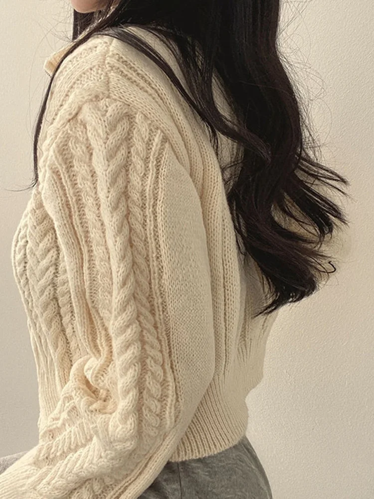 Autumn and Winter Fashion New Women's Long-sleeved Zipper Sweater Slim-fitting Elegant Lapel Top Knitwear