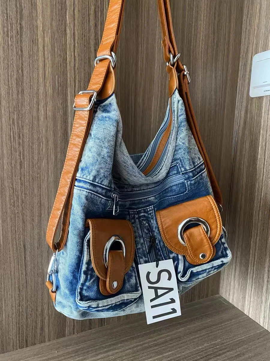 Denim Hobo Bag Women's Retro Shoulder Bag Student Leisure Style_voghion.com