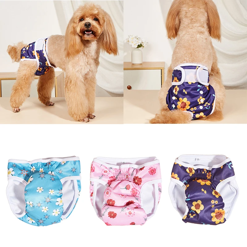 

Washable Female Dog Panties Cartoon Print Dog Diaper Physiological Pant Sanitary Puppy Shorts Underwear 5 Color Dog Cat Pants