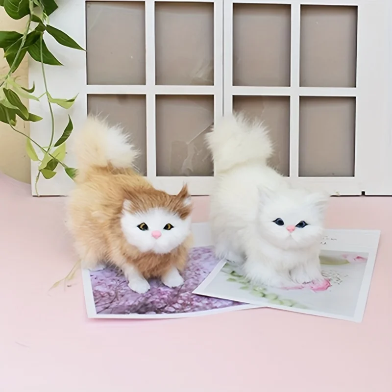 New Cute Simulation Kitten Animal Cat Decoration Gift Home Car Ornament Crafts Plush Figurine Miniature Christmas Party Model 3