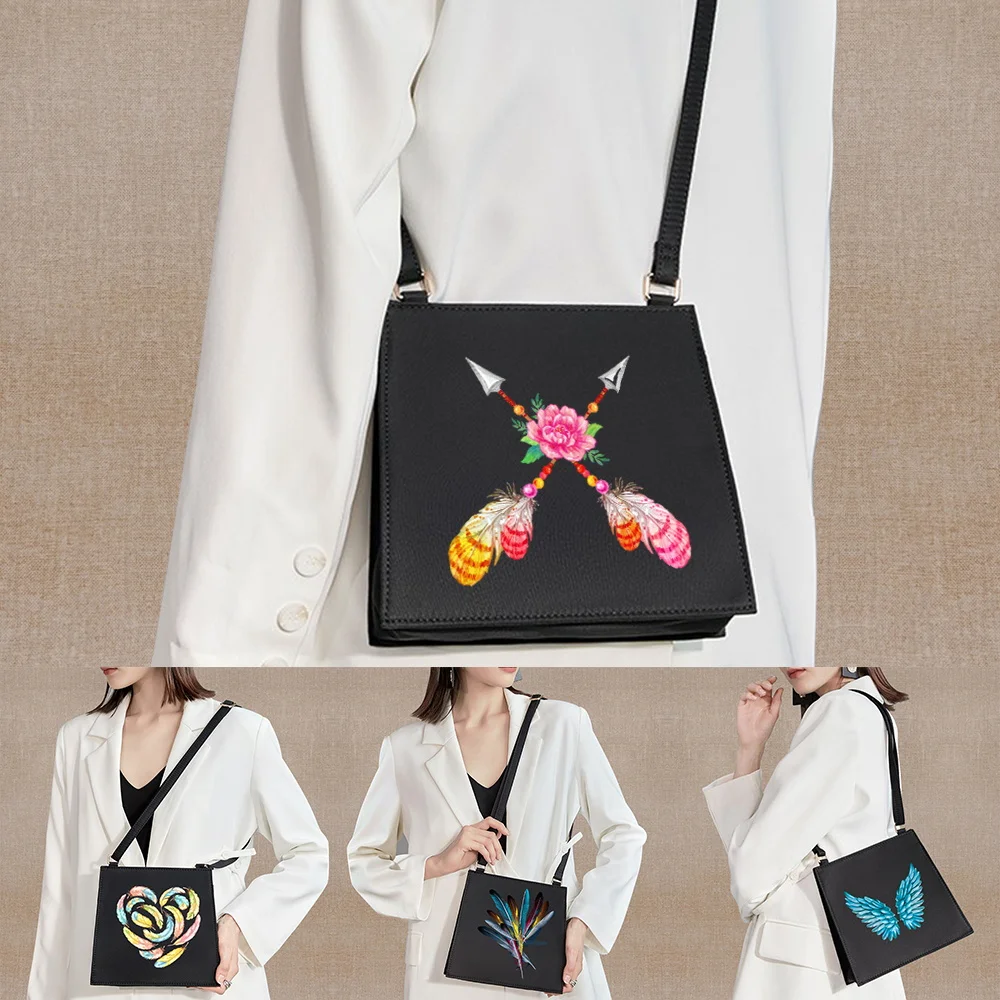 

Adjustable Crossbody Square Bags 2023 Women Commuter Messenger Case Fashion Shoulder Casual Dinner Bag Feather Series Print