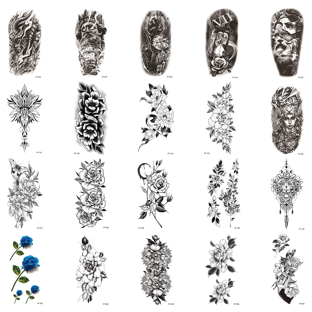 

20Pcs/Set,Waterproof Temporary Fake Tattoo Sticker,Water Transfer Decal,Flower Snake Knight Religion,Cool Body Art for Man Women