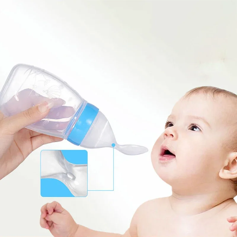 New Baby Silicone Squeezing Feeding Bottle Spoon Bottle Feeder Newborn Baby Training Drink Spoon Safe Tableware Training Feeder