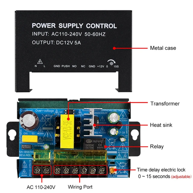 DC 12V Access Control Power Supply Switch 5A 3A Output AC110V-240V Input Power Source Supplier Adapter for Video Intercom System 4