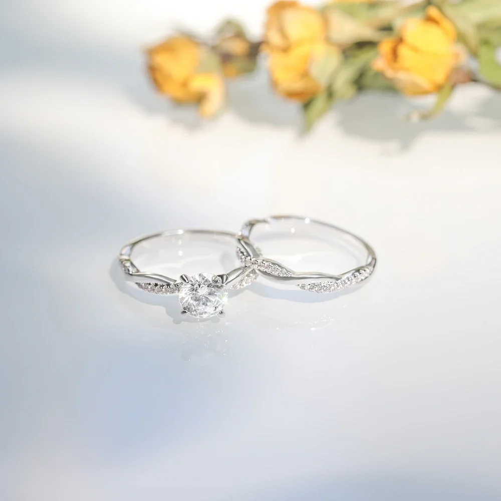 Trumium Luxury Bridal Set Engagement Ring Infinity 18k Gold Plated Cz Rose Copper rings for Women Wedding Bands
