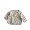 Spring Autumn Korean Kids Boys Coat Striped Cotton Linen Long Sleeve Loose Little Boys Cardigan Pocket Buttons Toddler Boy Coat 5