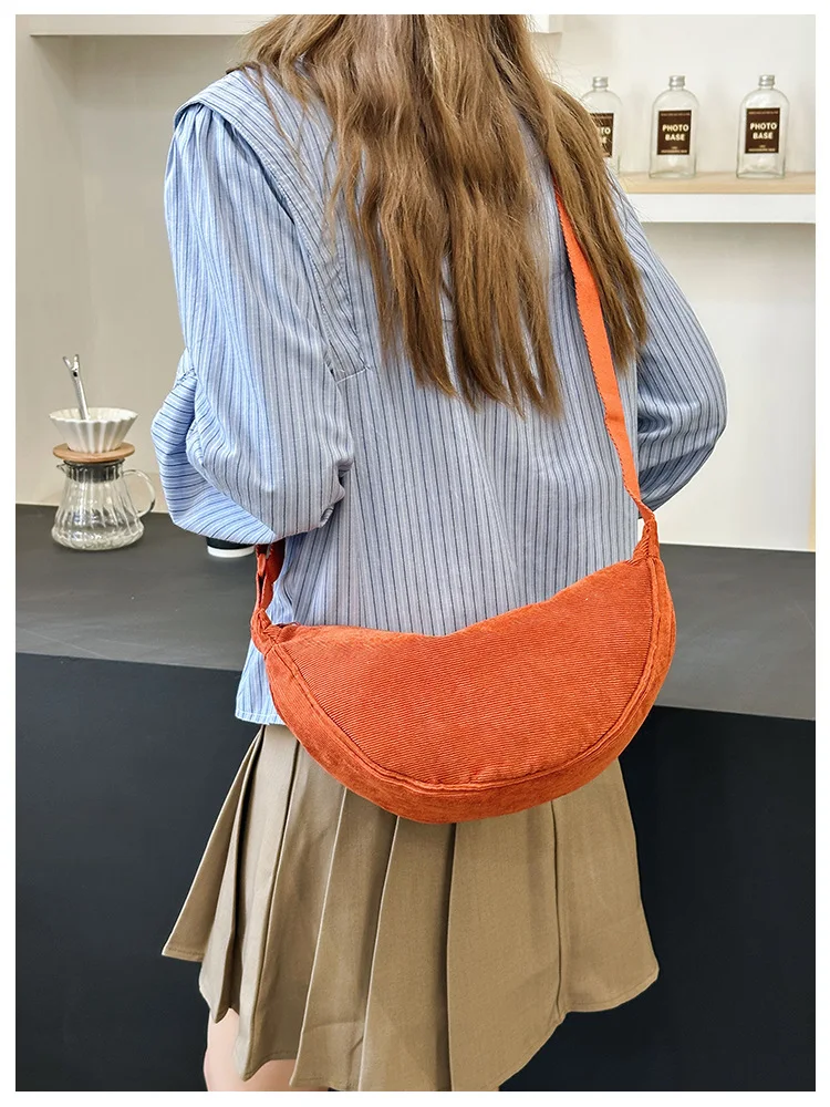 Sac bandoulière femme en velours côtelé – Style rétro, sac épaule décontracté et tendance
