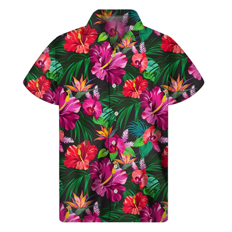 thumbnail image 1 of Camisa hawaiana con estampado 3D de palmeras tropicales para hombre, camisas con botones de frutas y plantas, blusa hawaiana de manga corta con solapa de gran tamaño para verano y playa, 1 of 5
