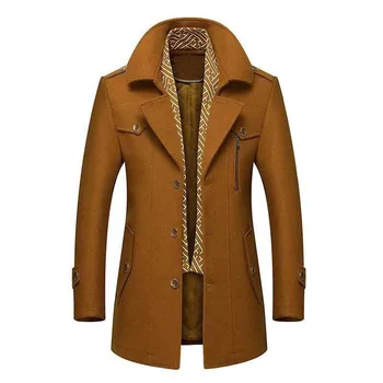 Winter Men Wool Coats New Fashion Middle Long Scarf Collar Cotton-Padded Thick Warm Woolen Coat Male Trench Coat Overcoat M-5Xl - Image 5