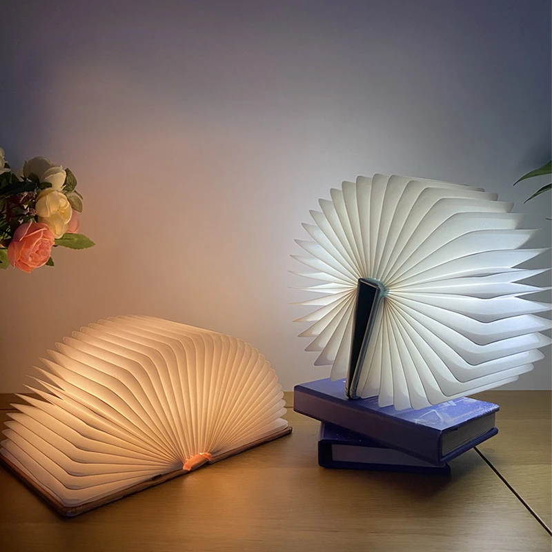 

Wooden Small Table Lamp Decoration Folding Book LED Light Bedroom Bedside Atmosphere LED Magnetic Lamp Christmas Wedding Gift