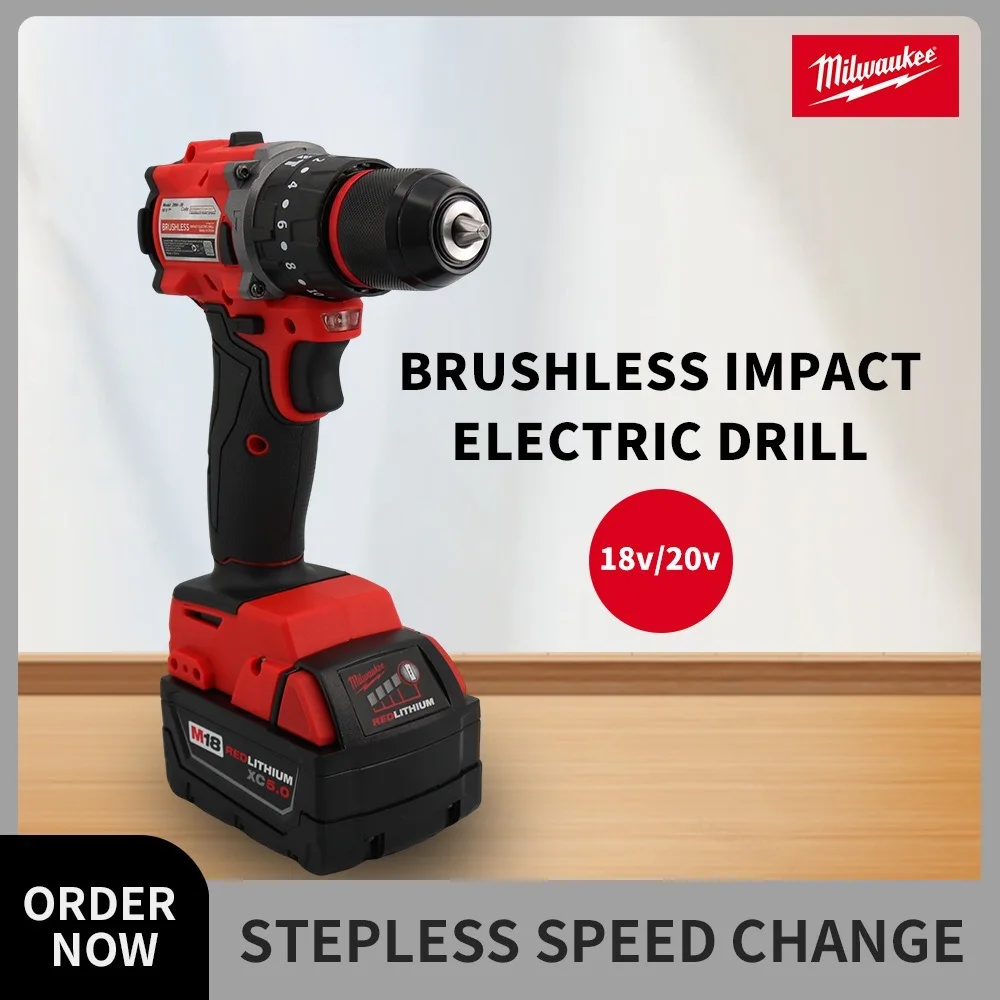 Milwaukee 150N.m Brushless Electric Impact Drill  Cordless Drill Driver Mini Electric Screwdriver Power Tool 18V Battery 3
