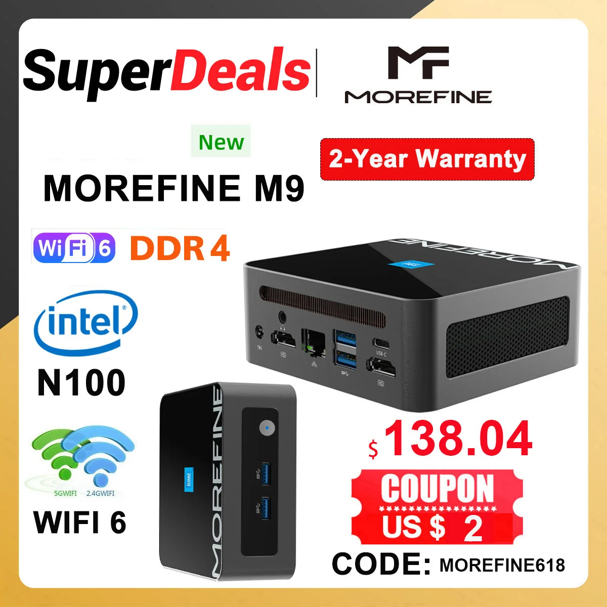 Morefine M9 Mini Pc 12th Gen Alderlake 3.7ghz Ddr M.2 2280 Nvme Wifi6 Dp1.4 4k Dual Screen Output Desktop Minipc Computer - Barebone & Mini Pc -