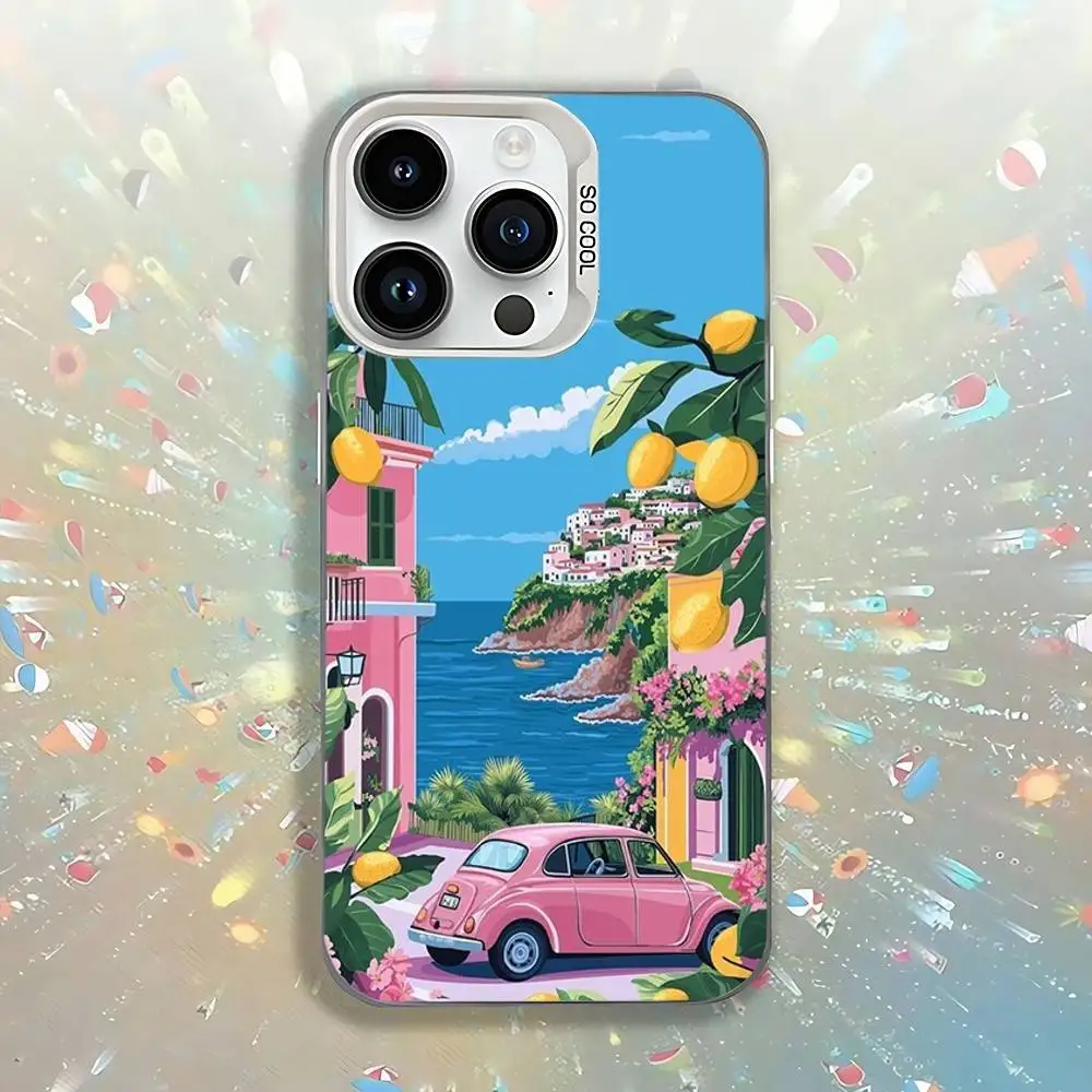 Pink Scenic Motorcycle Car Phone Case - White IMD Matte Finish
