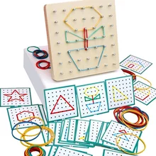 

Children Math Wooden Toys Set Geometric Shape Rubber Band Nailboard Game Montessori Educational Creative Toy Fine Motor Training