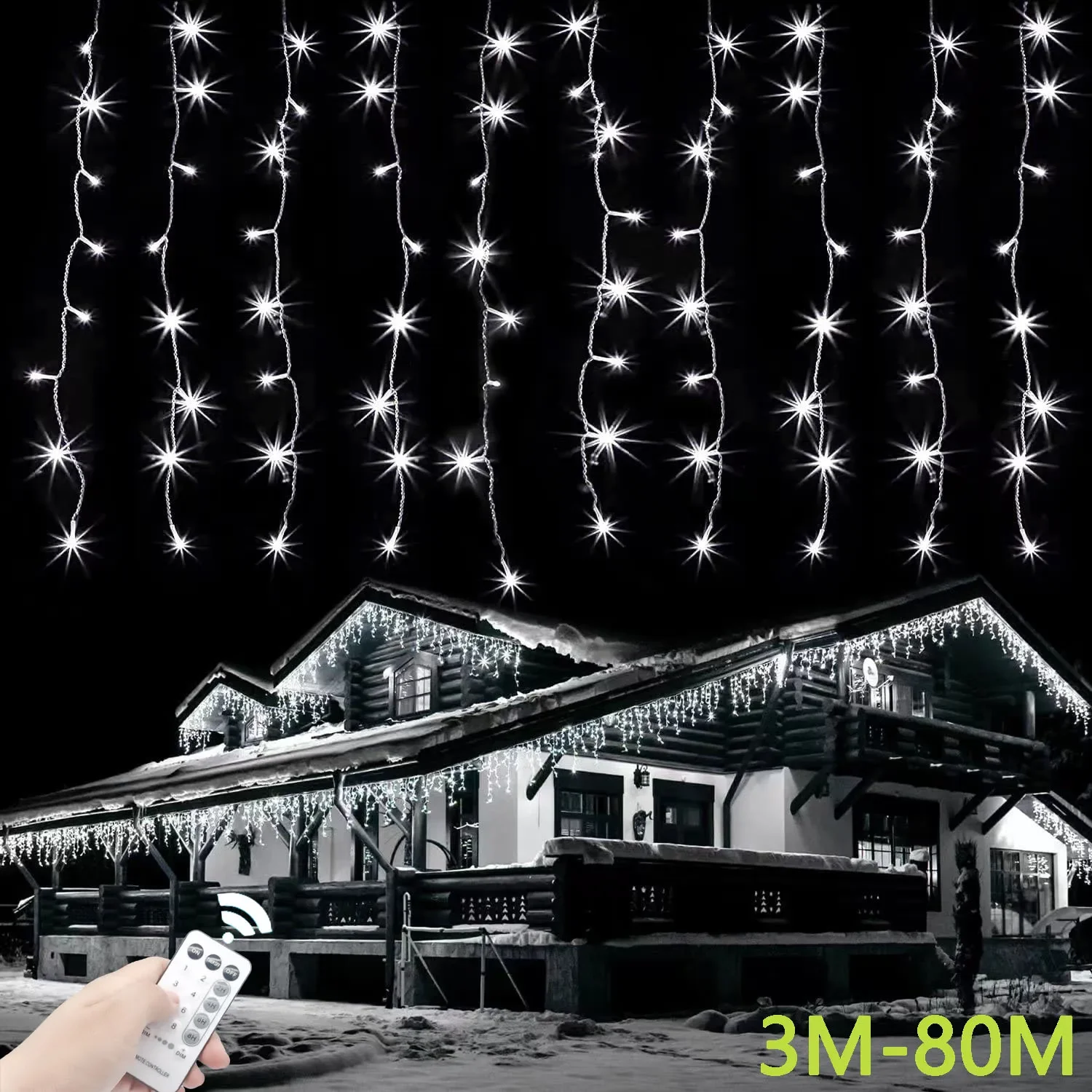 thumbnail image 2 of Decoración navideña de Ramadán 2023 para el hogar, exterior, impermeable, cortina LED, guirnalda de luces de carámbanos, guirnalda de calle para la casa, invierno, 2 of 5