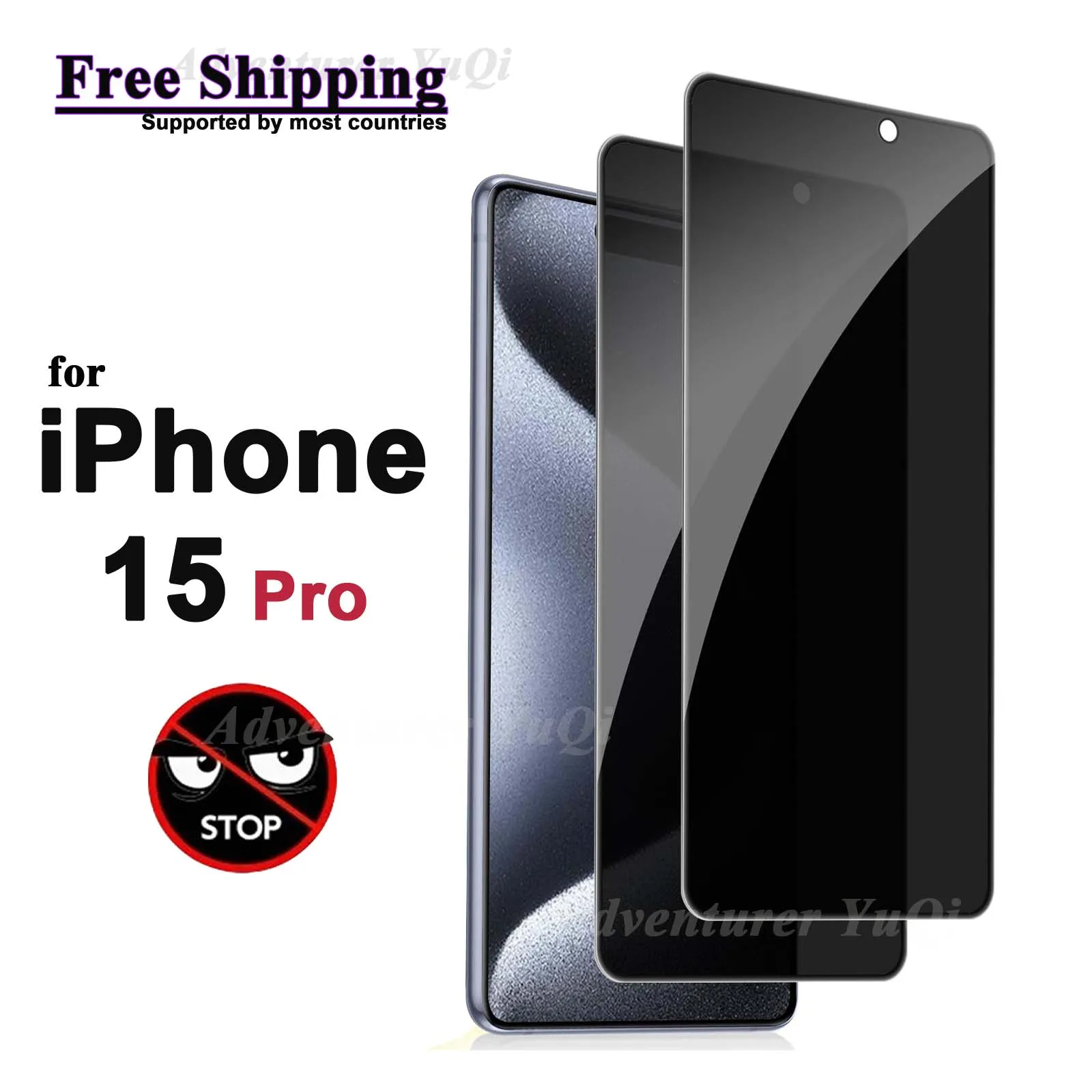 

Anti Spy Screen Protector For iPhone 15 Pro, Tempered Glass Privacy Anti Peep Scratch 9H Case Friendly Free Shippin