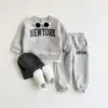 Winter Thickened Newborn Boy Girl 2PCS Plush Letter Printing Casual Suits Outfits Set Children's Clothing 1
