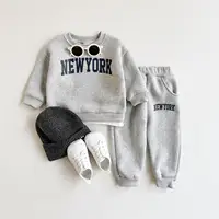 Winter Thickened Newborn Boy Girl 2PCS Plush Letter Printing Casual Suits Outfits Set Children's Clothing 1