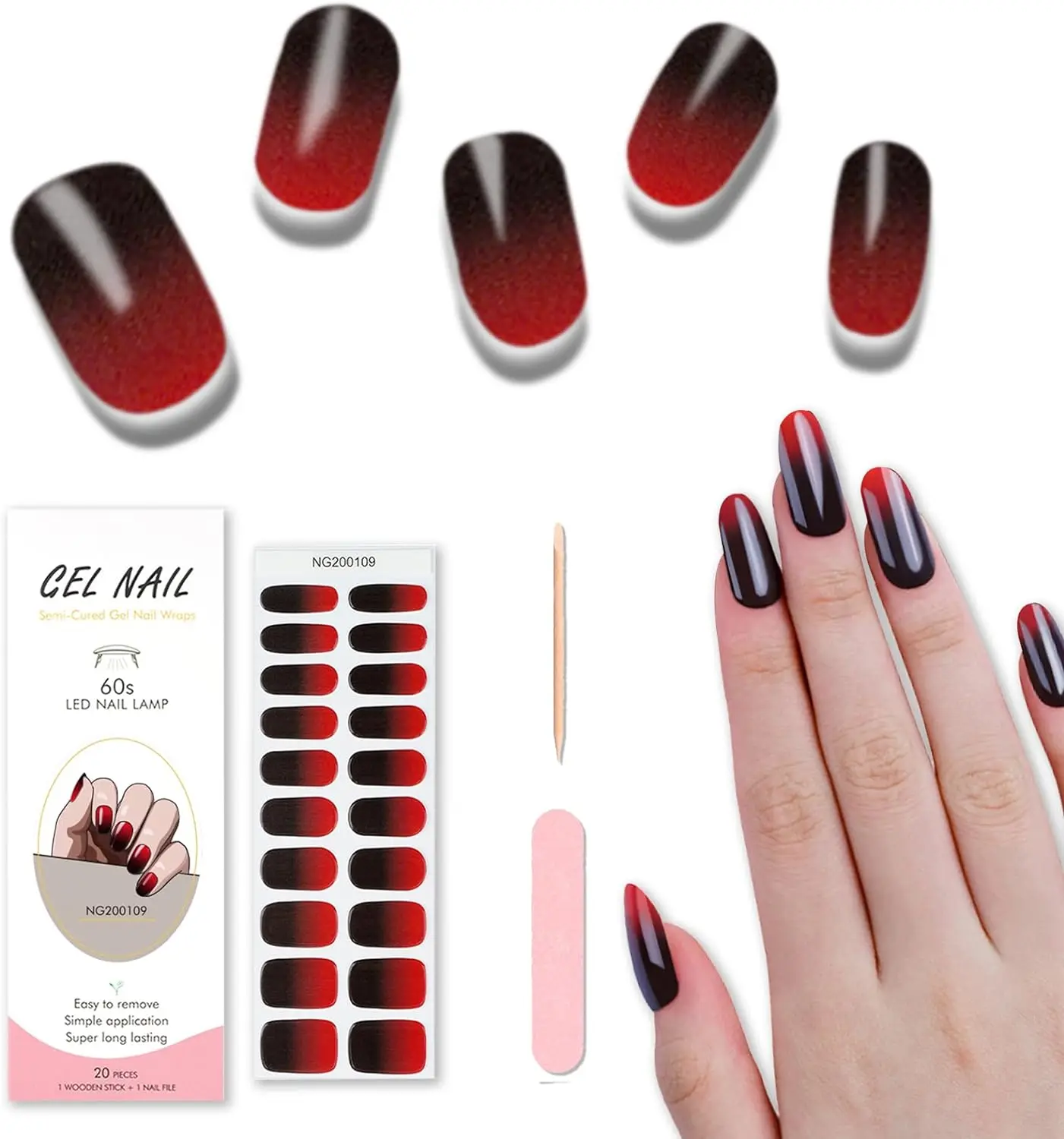 Premium Semi-Cured Nail Wraps Set - Waterproof, Long-Lasting Gel Nail Stickers