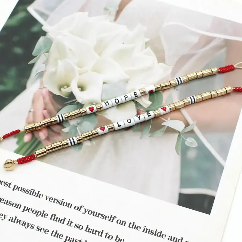 New Popular Letters Can Be Customized Enamel Bohemian Letters Color Matching Elastic Tile Women Bracelet Jewelry