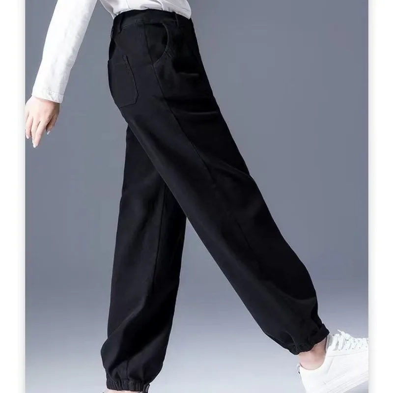 Women's Autumn Winter Solid Elastic High Waist Pocket Drawstring Bandage Casual Lantern Harlan Loose Trousers Fashion Pants