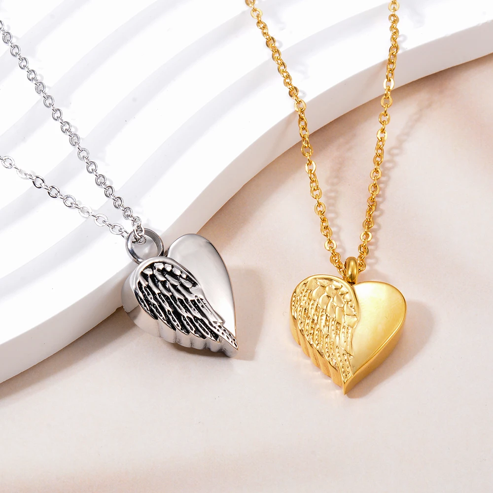 Stainless Steel Heart Angel Wing Urn Necklace Ashes Cremation Jewelry  Keepsake Pendant Memorial Locket Ash Holder Dropshipping 2