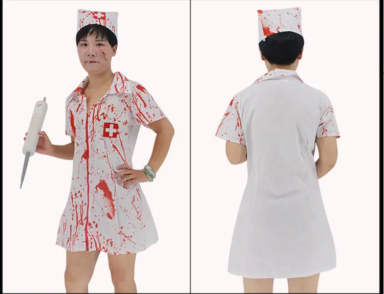 Teen Girls & Women Halloween party Horror Nurse Zombie Costume Scary Bloody White Dress Uniform Fancy Clothing Outfit For Female