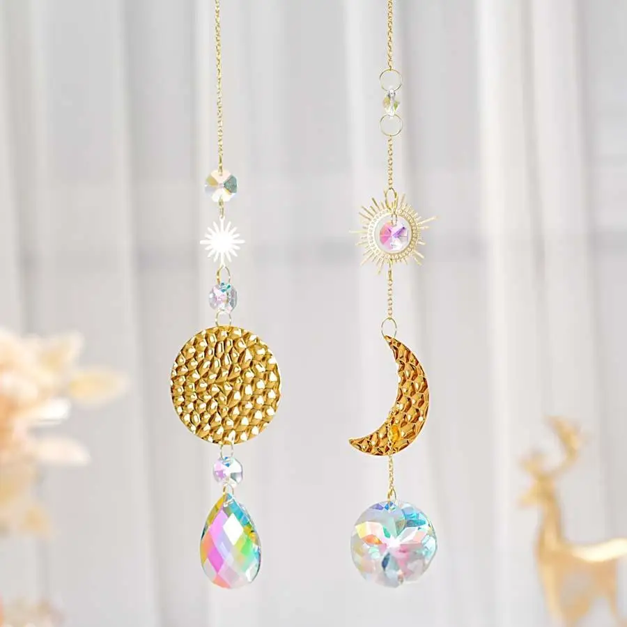 2 PCS Sun Moon Crystals suncatchers for Windows Sun Catchers Indoor Windows Rainbow Maker Car Mom Grandma Kids Garden Gifts