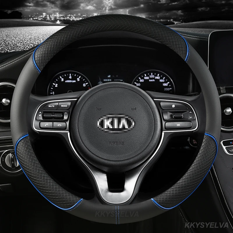 Car Steering Wheel Cover Pu Leather 38cm For Kia Rio 2 3 4 X Line Kombi Sedan K2 K3 K4 K5 KX1 KX3 KX5 Sportage Auto Accessories