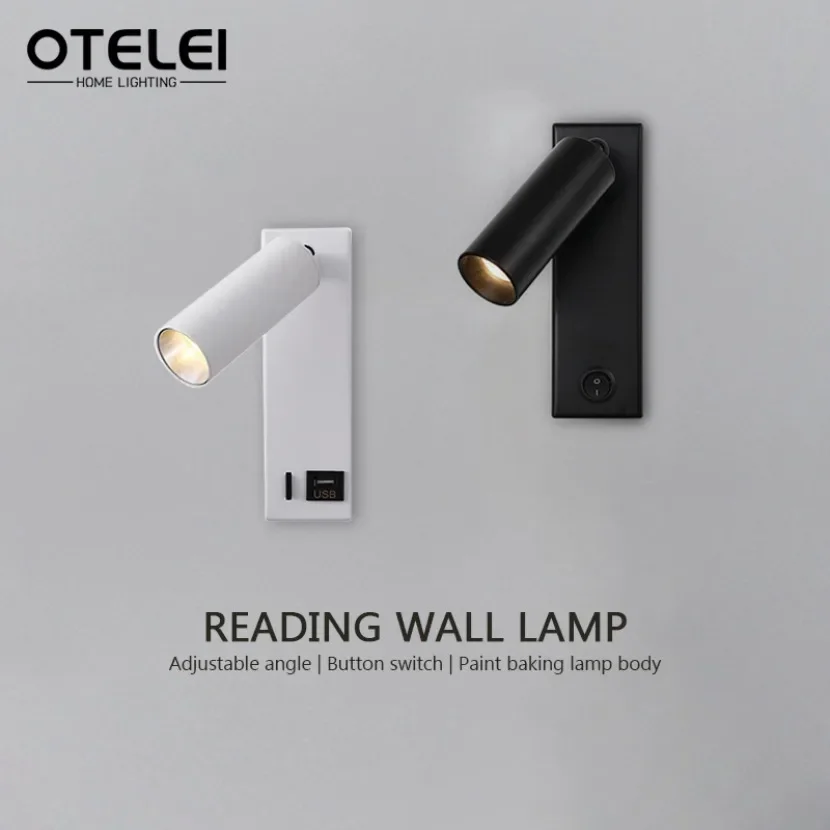 스위치 및 USB 포트와 LED 벽 마운트 독서 등 회전식 스포트라이트 침실 거실 연구 홈 조명 장식