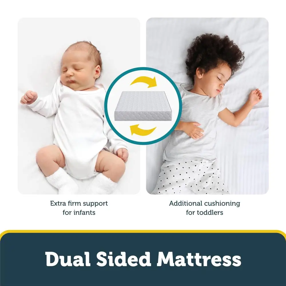 Dual Sided 2-in-1 Baby Crib Toddler Mattress Waterproof Antimicrobial GREENGUARD Gold Certified Extra Firm Lightweight 3