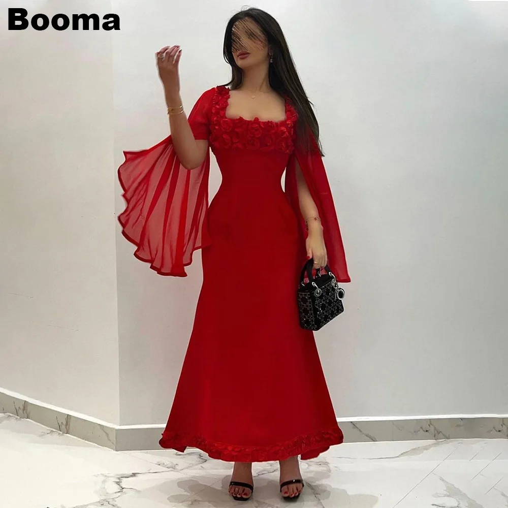 

Женское вечернее платье с юбкой-годе Booma, красное платье до щиколотки с квадратным вырезом и 3D цветочным драпировкой, платье для официальной вечеринки