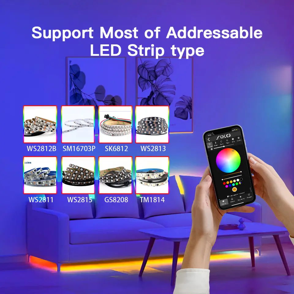 ESP32 WLED LED Strip Controller with MIC Type-C UART DC5-24V 15A 800 LEDs SM16703 PSK6812 WS2811 WS2812B FL19038 Compatible image 5