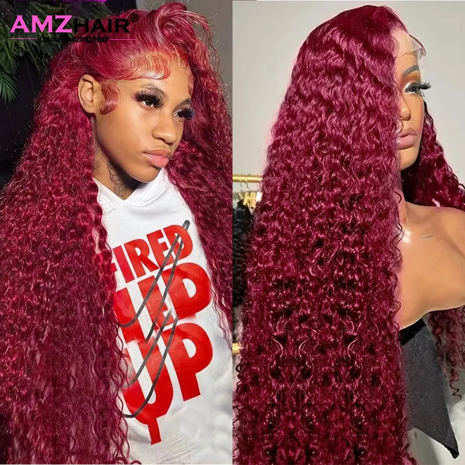 Azkiu 99J Burgunder Perücke Aus Echthaar – Lace Front Mit Babyhaar