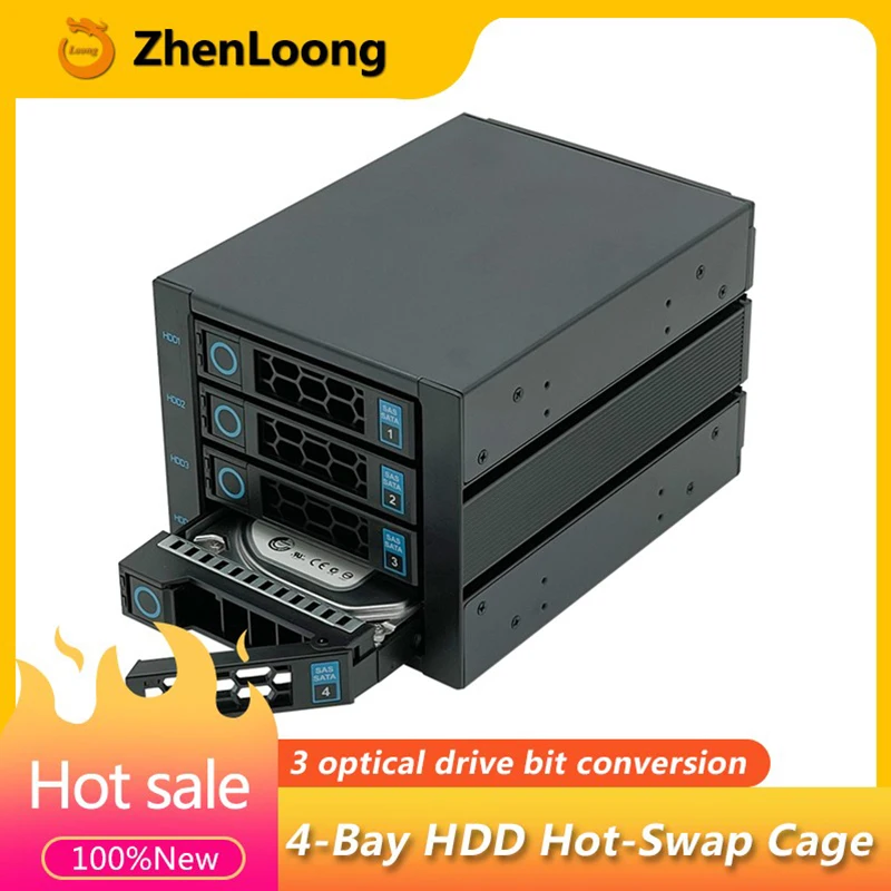

4-Bay Hot Swap Hard Disk Cage Mobile 3.5-inch SATA SSD HDD Rack Cabinet Data Storage For Three 5.25-inch Optical Drive Position