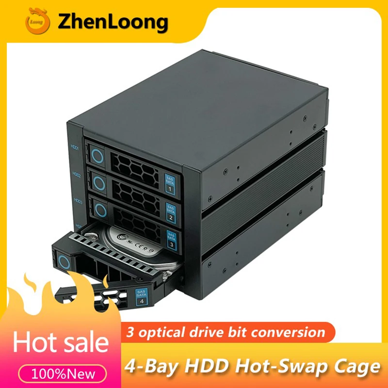 4-Bay Hot Swap Hard Disk Cage Mobile 3.5-inch SATA SSD HDD Rack Cabinet Data Storage For Three 5.25-inch Optical Drive Position