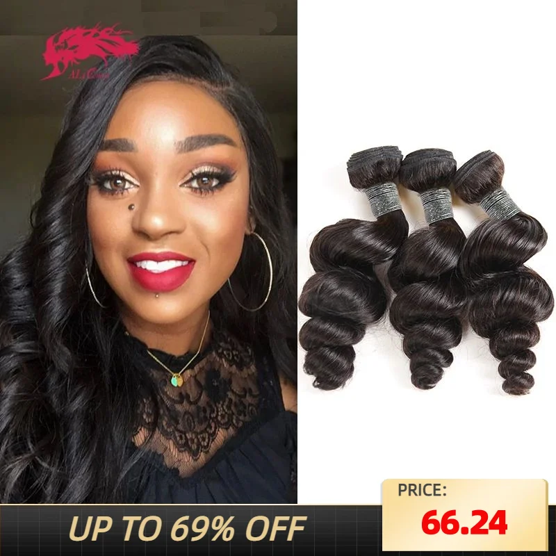 

Ali Queen Hair Peruvian Loose Wave Human Hair Bundles 10"-30" Natural Color Double Drawn Hair Extensions Remy Human Hair Weaving