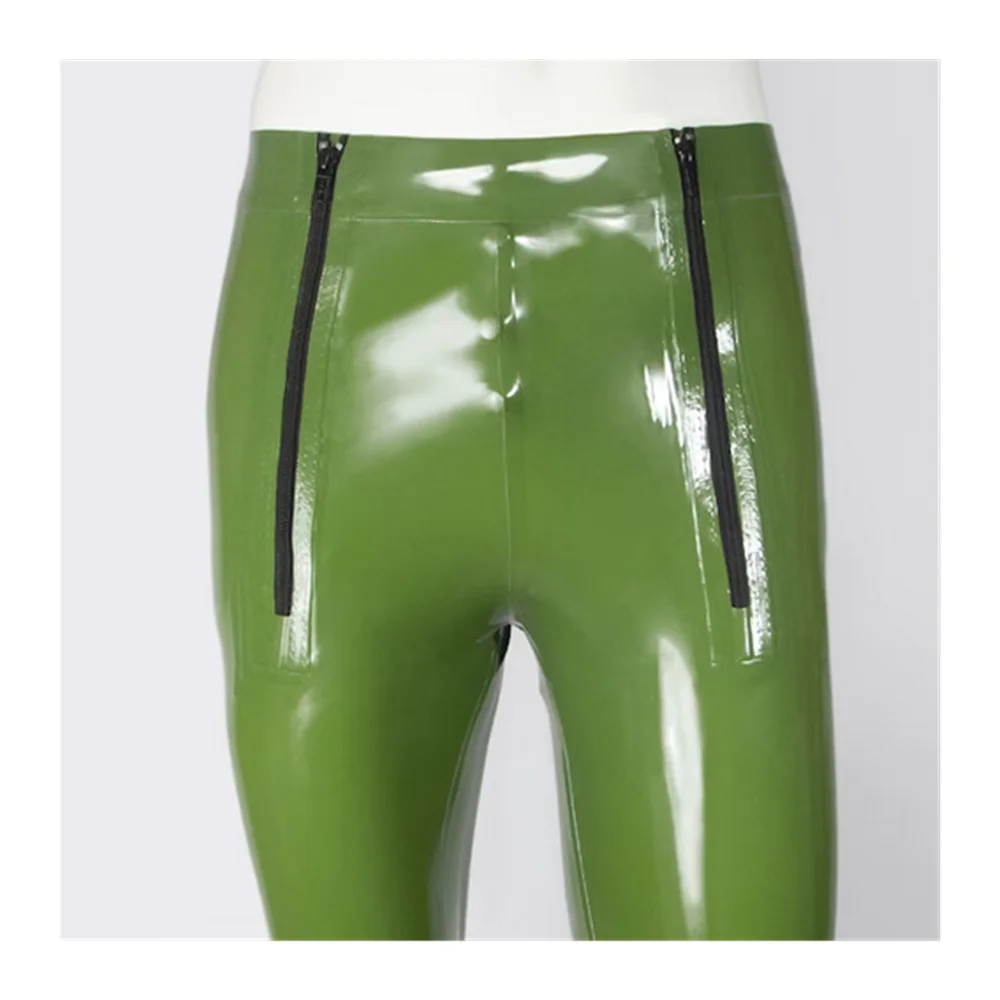 Sexy Latex Men Tight Boxers Rubber Shorts Pants Underwear with Front Double Zipper