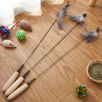 Spring Feather Cat Teaser Wand 1