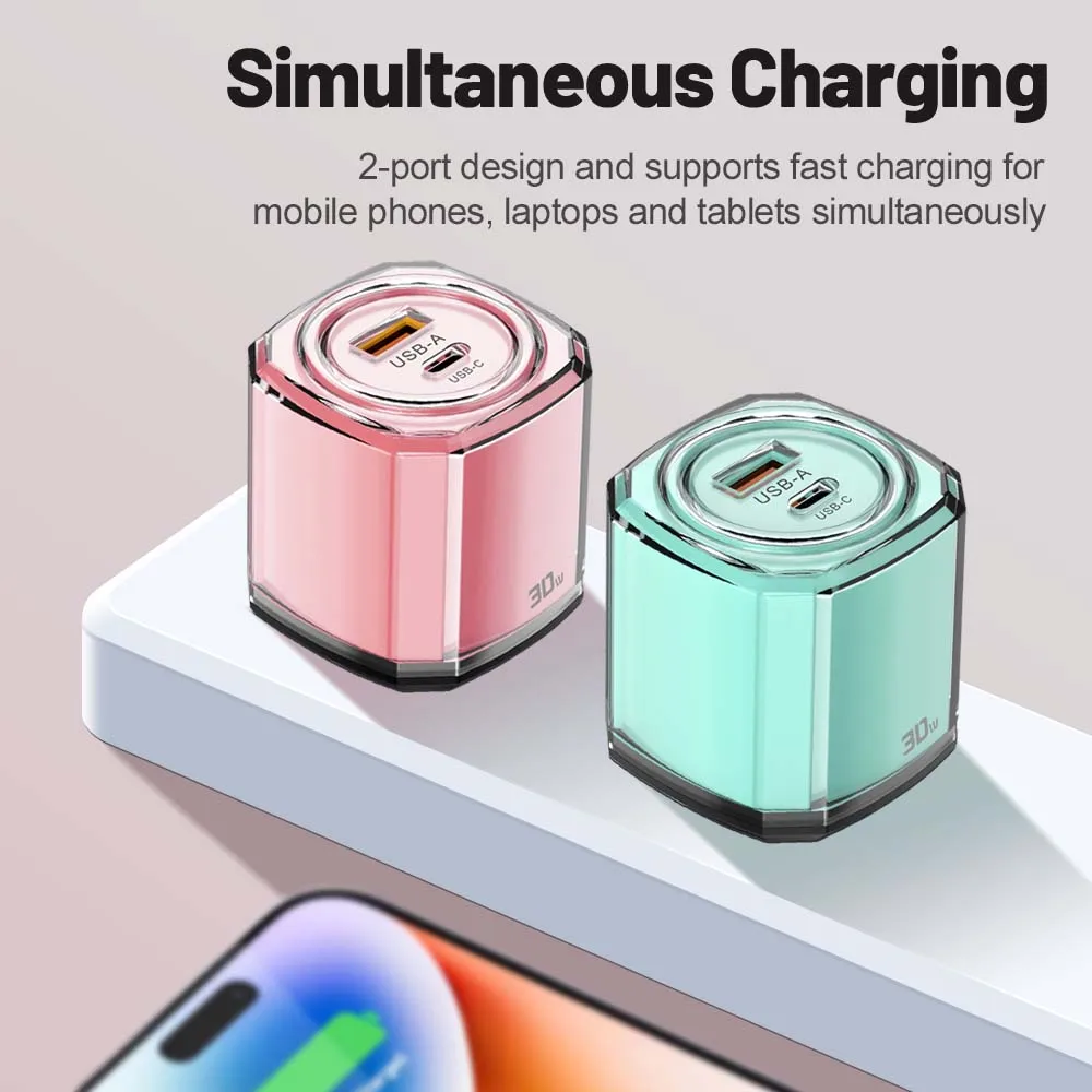 USB PD Charger Transparent Quick Charge3.0 Fast Wall Charging Mobile Phone Adapter For iPhone Cable For Xiaomi Ultra Type C Phon