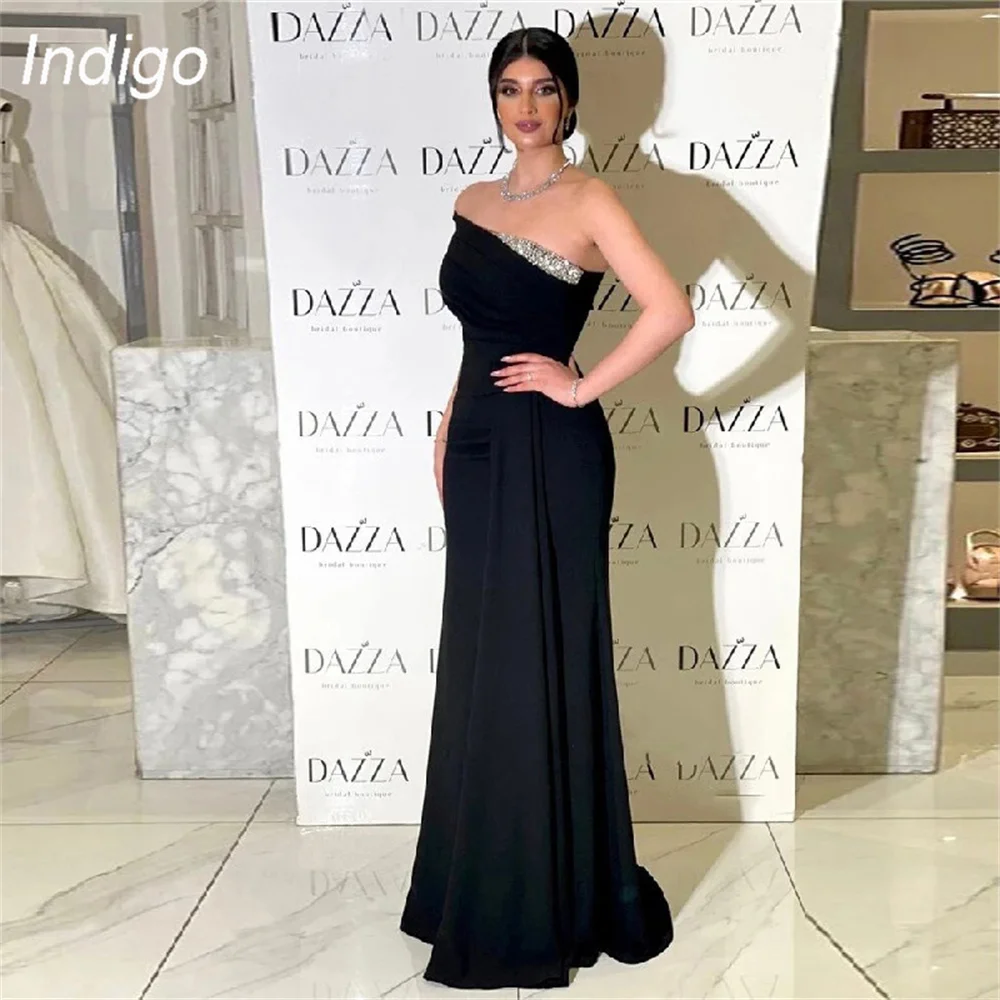 

Indigo Prom Dress 2024 Off The Shoulder Mermaid Strapless Beading Floor-Length Satin Elegant Evening Gowns For Women فساتين الس