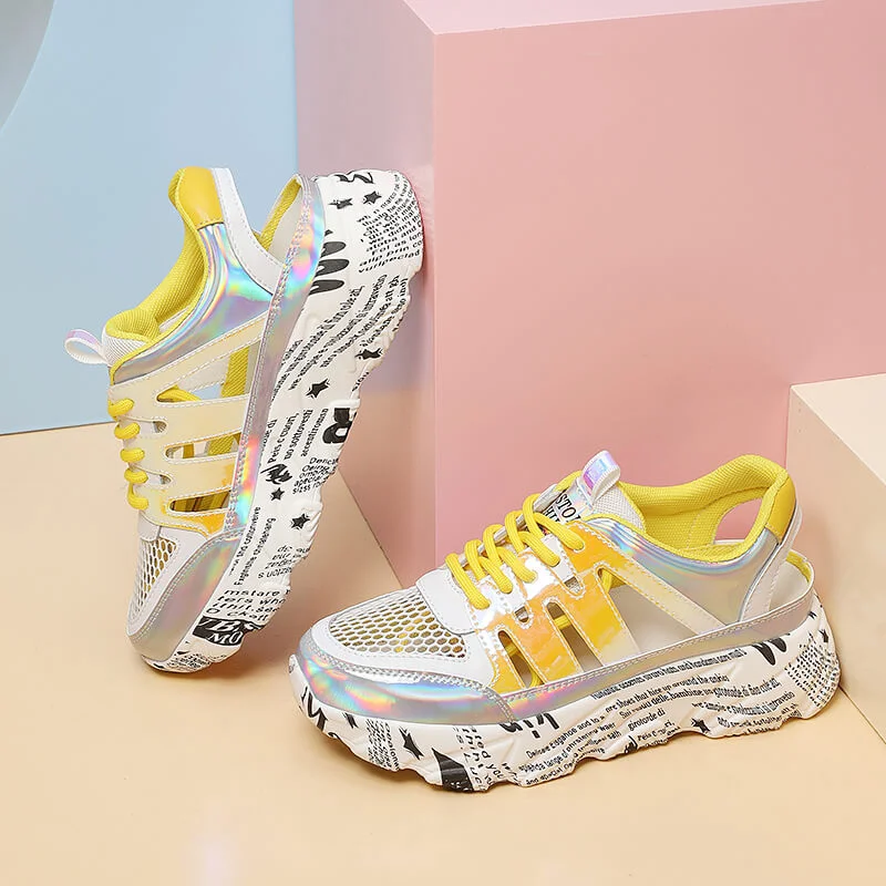 

Кожаные сандалии на платформе Новинка 2024 женская летняя сетчатая обувь дышащая сетчатая поверхность Спортивная повседневная обувь