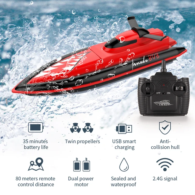 2.4G RC Boat High-speed  Remote Control Boat speedboat Model Dual Motor Rechargeable Batteries Children Toys for Boys 2