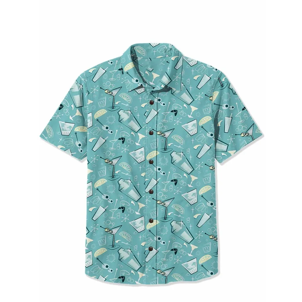 1950s Spaceship Cotton Shirt Retro Racing Men's Hawaiian Shirt Summer Short Sleeve Button Down Casual Tropical Tops